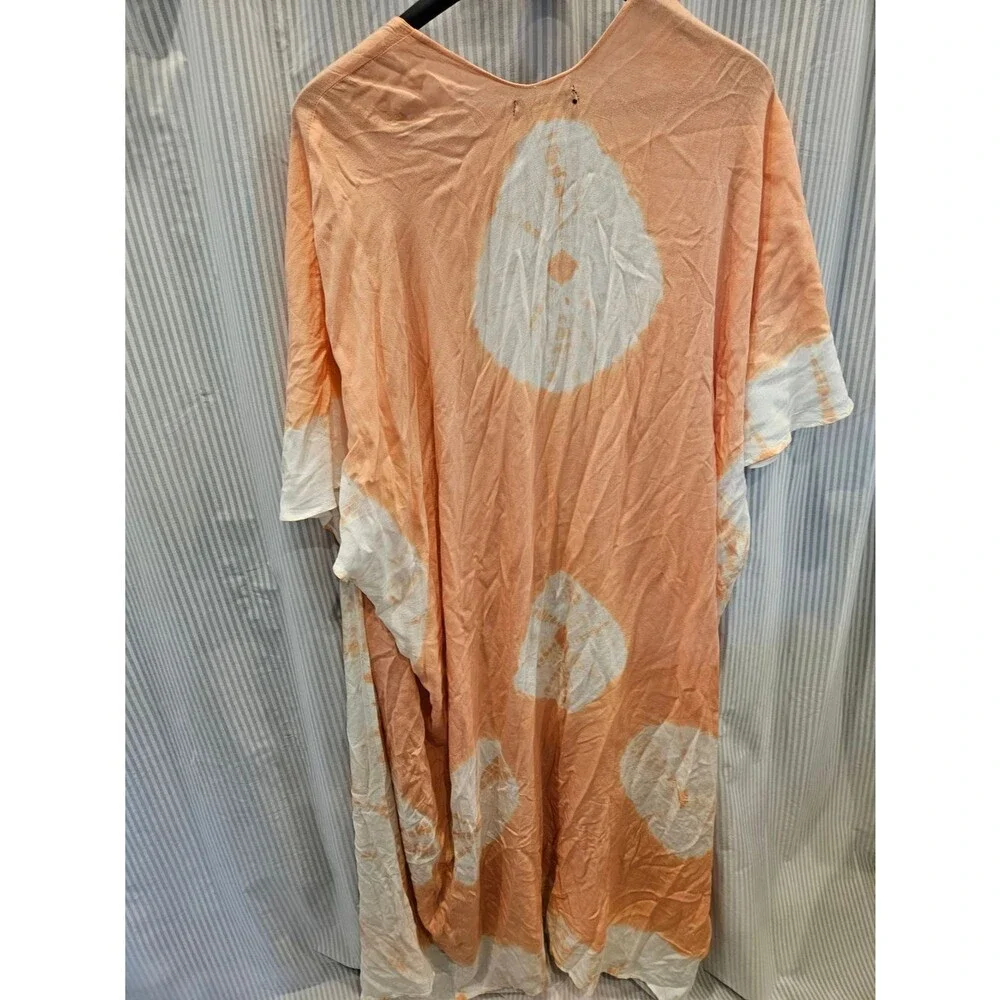 VENUS Tie Dye Kimono Cover Up Orange Peach White Medallion Long Duster One Size